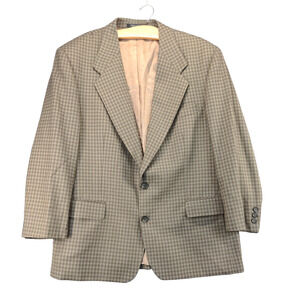Fabrizio Cellini Blazer Jacket Mens Size 43 S Brown Check Plaid Pocket 2 Button